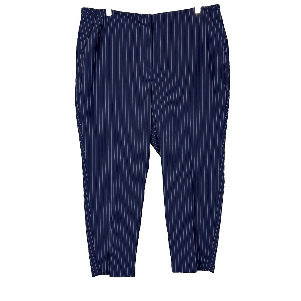 Chicos Pants Womens‎ 3P 16P Petite Blue Pin Stripe High Rise Flat Stretch Career